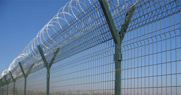 Y steel post supporting razor wire fencing