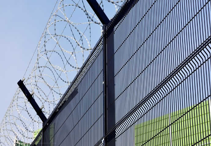 2D 358 Mesh Panels Topped with Razor Wire Ribbons